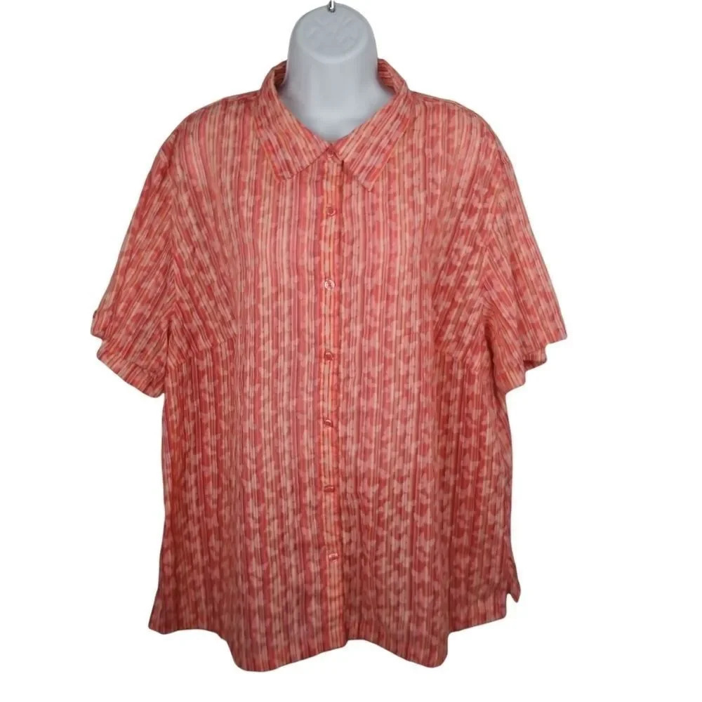 Carroll Reed Blouse 2X Semi Sheer Butterflies